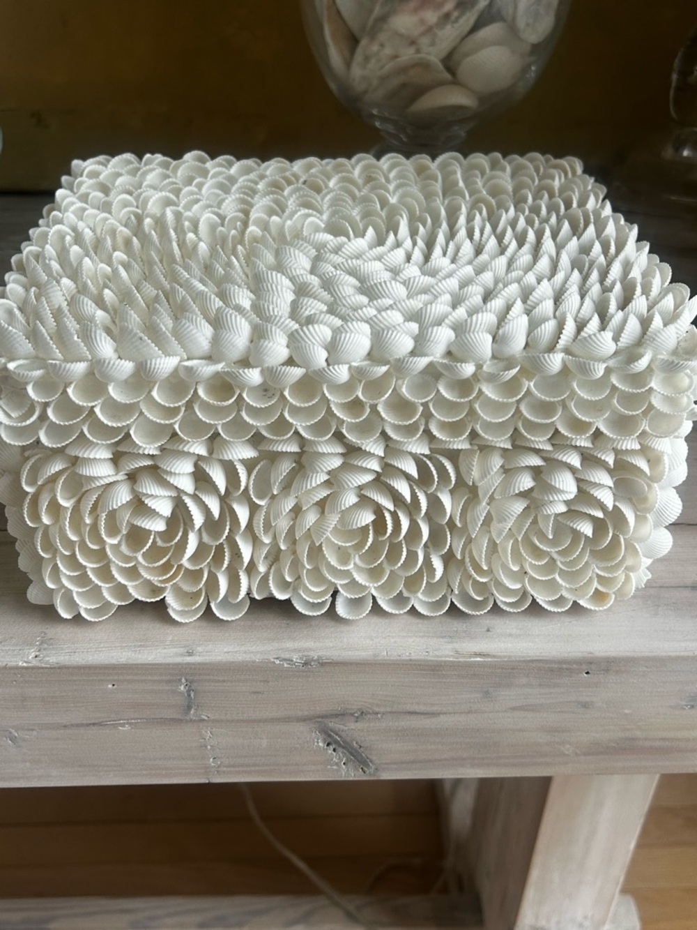 Natural white shell decorated keepsakes multipurpose box 8”x 9’5”x 5”